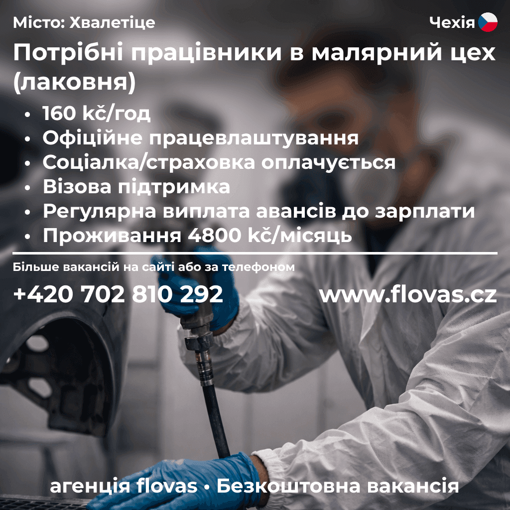 Потрібні працівники в малярний цех (лаковня)