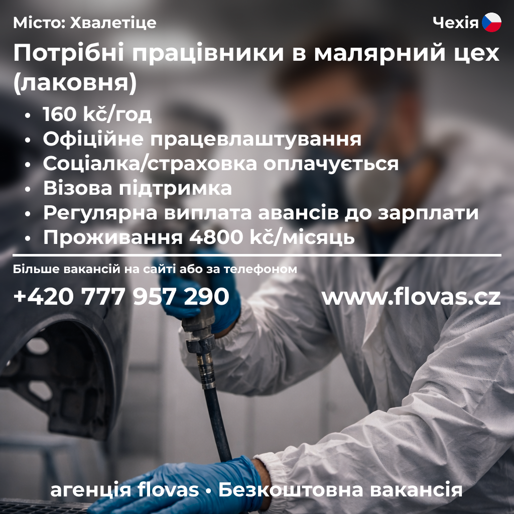 Потрібні працівники в малярний цех (лаковня)